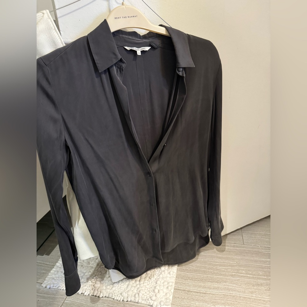 Helmut lang black suede-like button down